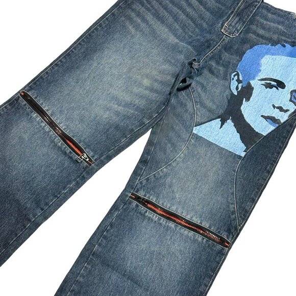 Vintage 90's Hand Painted Face Wide Leg Jeans - Picture 4 of 9